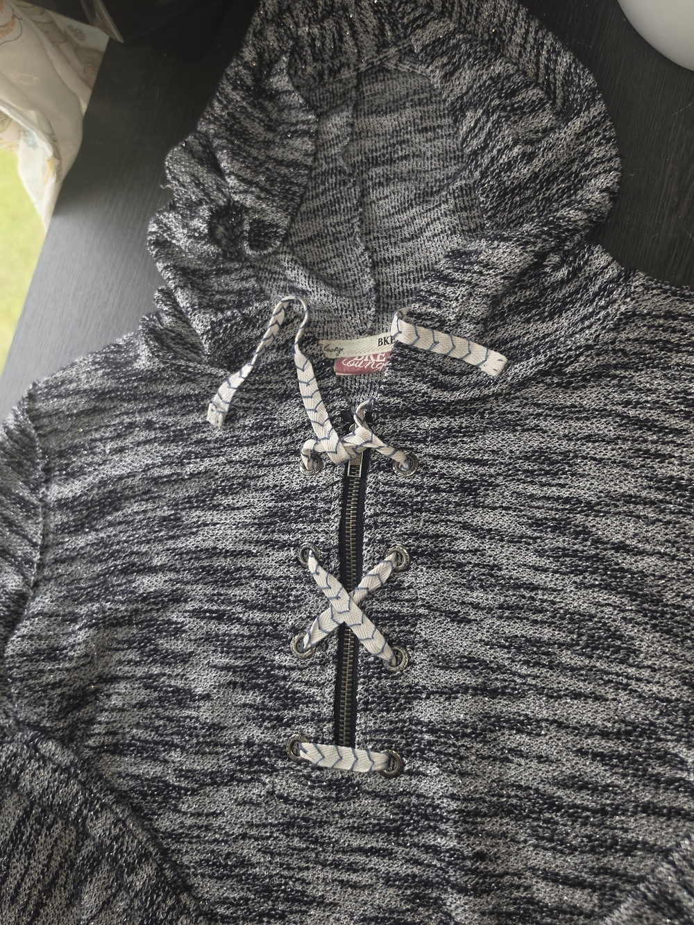 BKE Lounge~ Gray and Black Marled Lace-Up Women’s Sweater - Picture 2 of 3